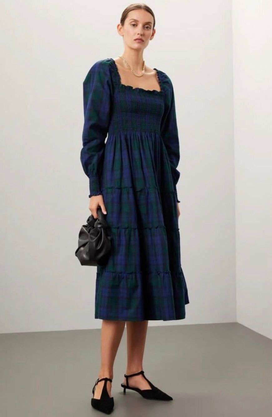 Hill House Home Tartan Naomi Nap Dress in Blue Green Plaid XL